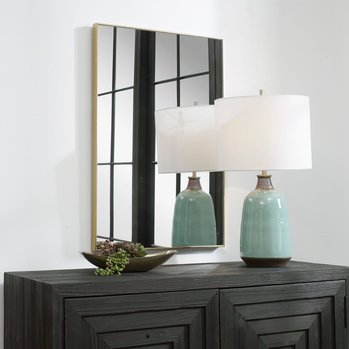 Thin Gold Simple Clean Design Frame Mirror - Uttermost - Rectangular Mirrors by Modest Hut