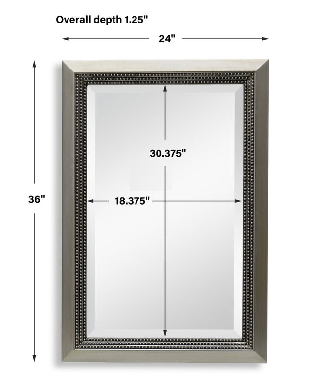 Warm Silver Beaded Mirror with Beveled Center - Uttermost - Rectangular Mirrors by Modest Hut