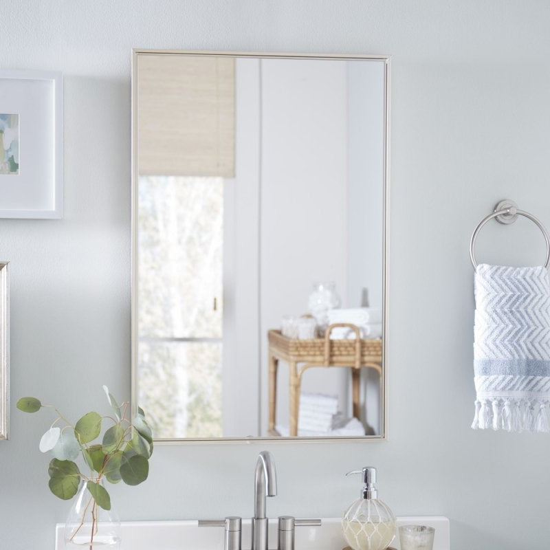 Warm Silver Floating Design Vanity Mirror - Uttermost - Rectangular Mirrors by Modest Hut