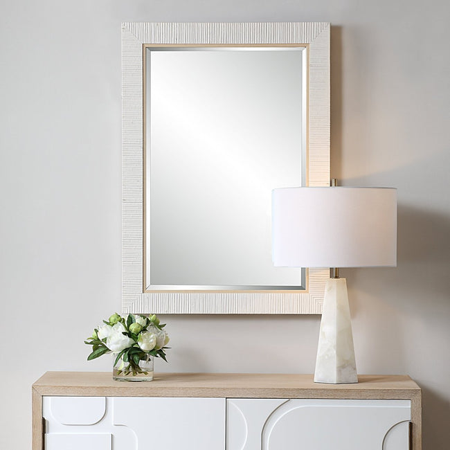 Whitewashed Rattan Coastal Frame Mirror - Uttermost - Rectangular Mirrors by Modest Hut