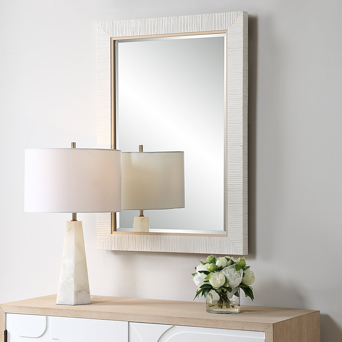 Whitewashed Rattan Coastal Frame Mirror - Uttermost - Rectangular Mirrors by Modest Hut