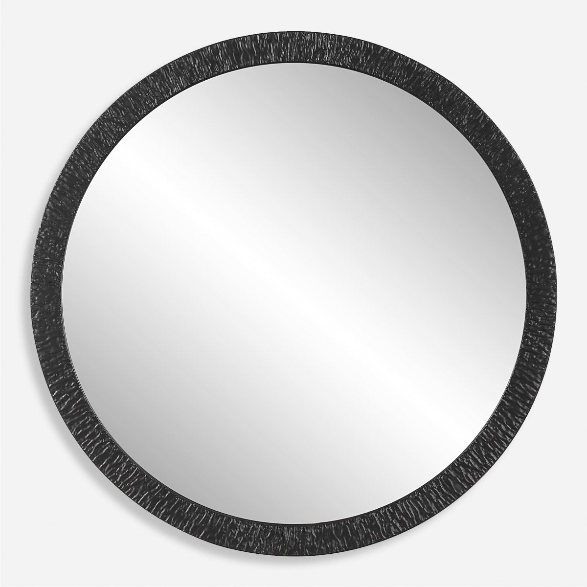 34" Round Satin Black Wavy Texture Iron Frame Mirror - Uttermost - Round Mirrors by Modest Hut