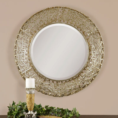 Alita Champagne Woven Metal Mirror - Uttermost - Round Mirrors by Modest Hut