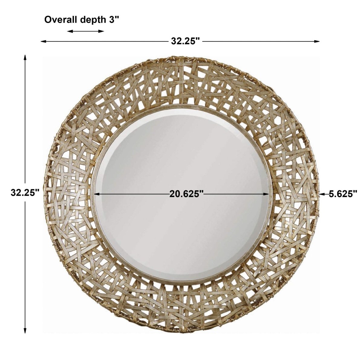 Alita Champagne Woven Metal Mirror - Uttermost - Round Mirrors by Modest Hut