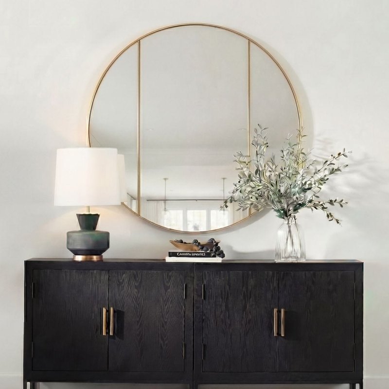 Amram Round Mirror styled in a room setting