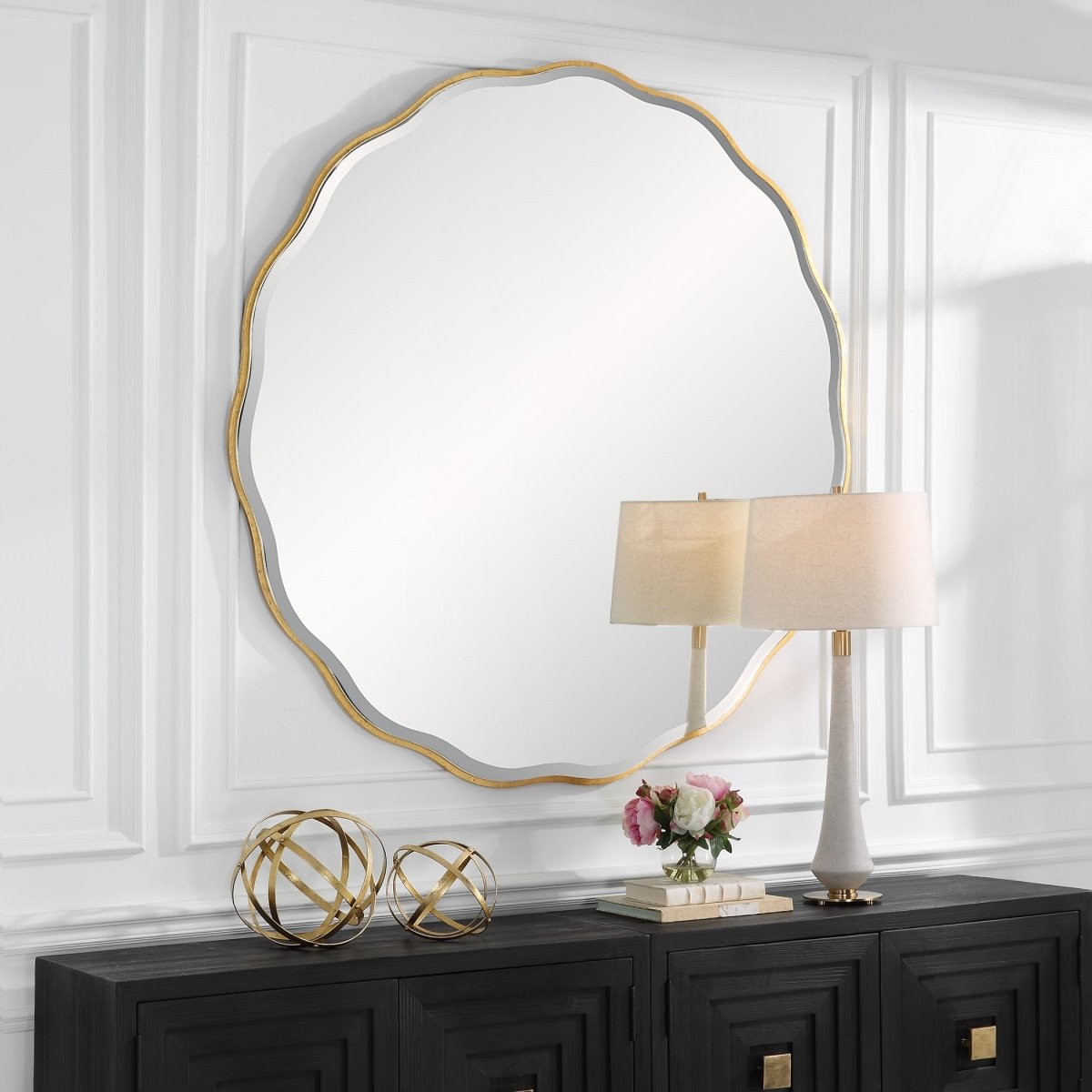 Aneta Large Gold Round Mirror - Uttermost - Round Mirrors by Modest Hut