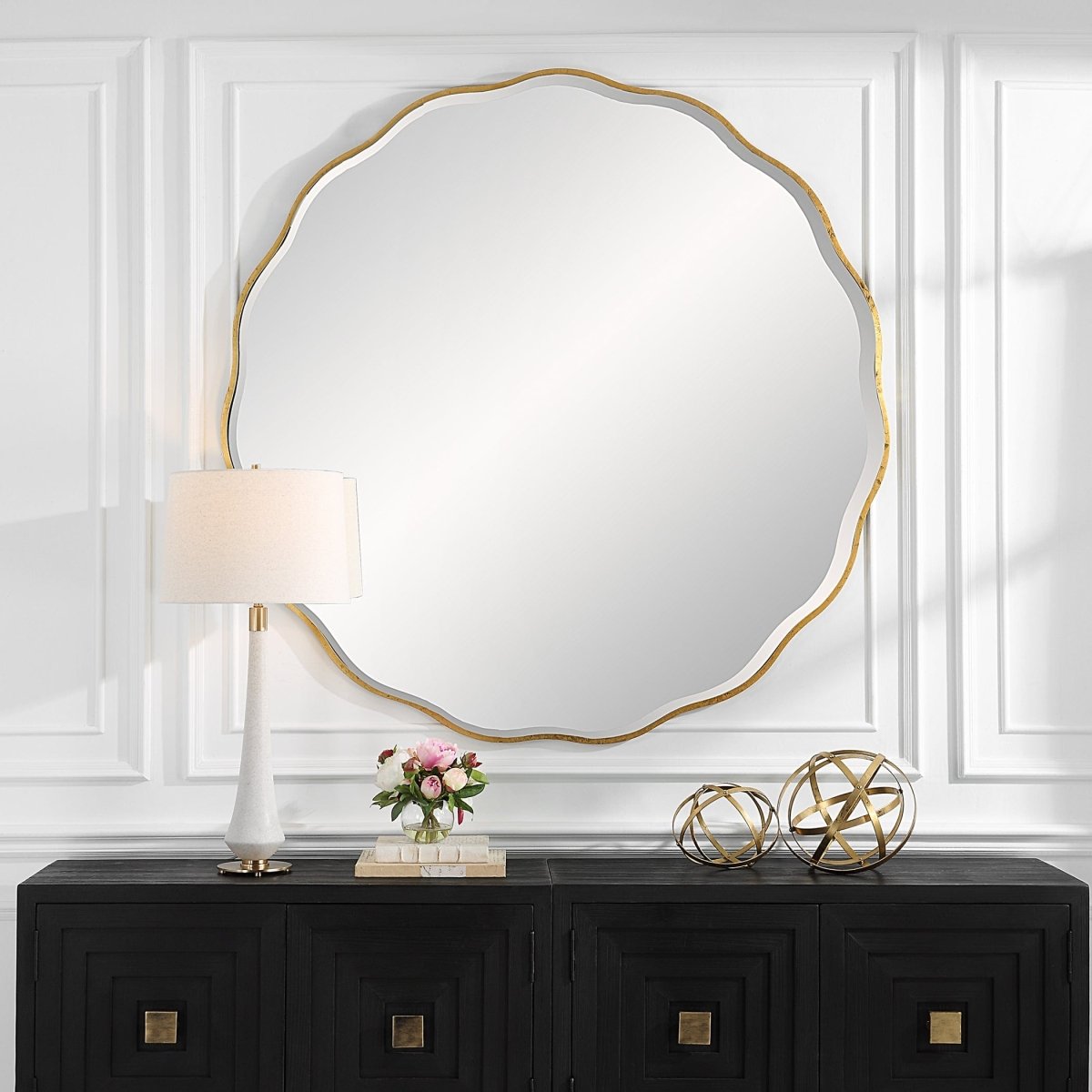 Aneta Large Gold Round Mirror - Uttermost - Round Mirrors by Modest Hut