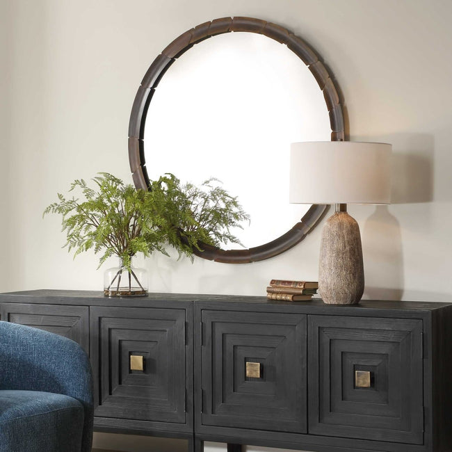 Auger Amber Glass Round Mirror - Uttermost - Round Mirrors by Modest Hut