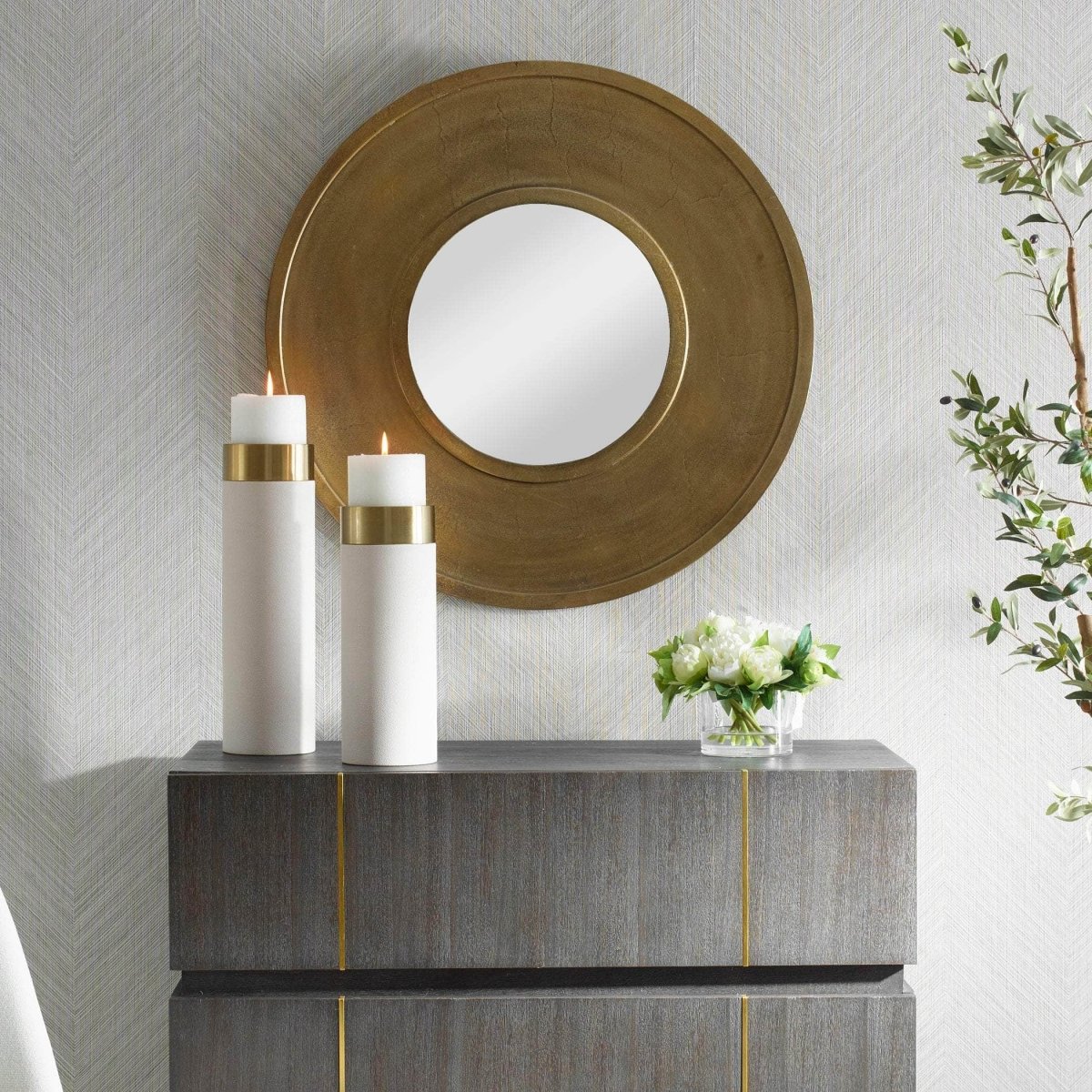 Axel Round Brass Mirror - Uttermost - Round Mirrors by Modest Hut