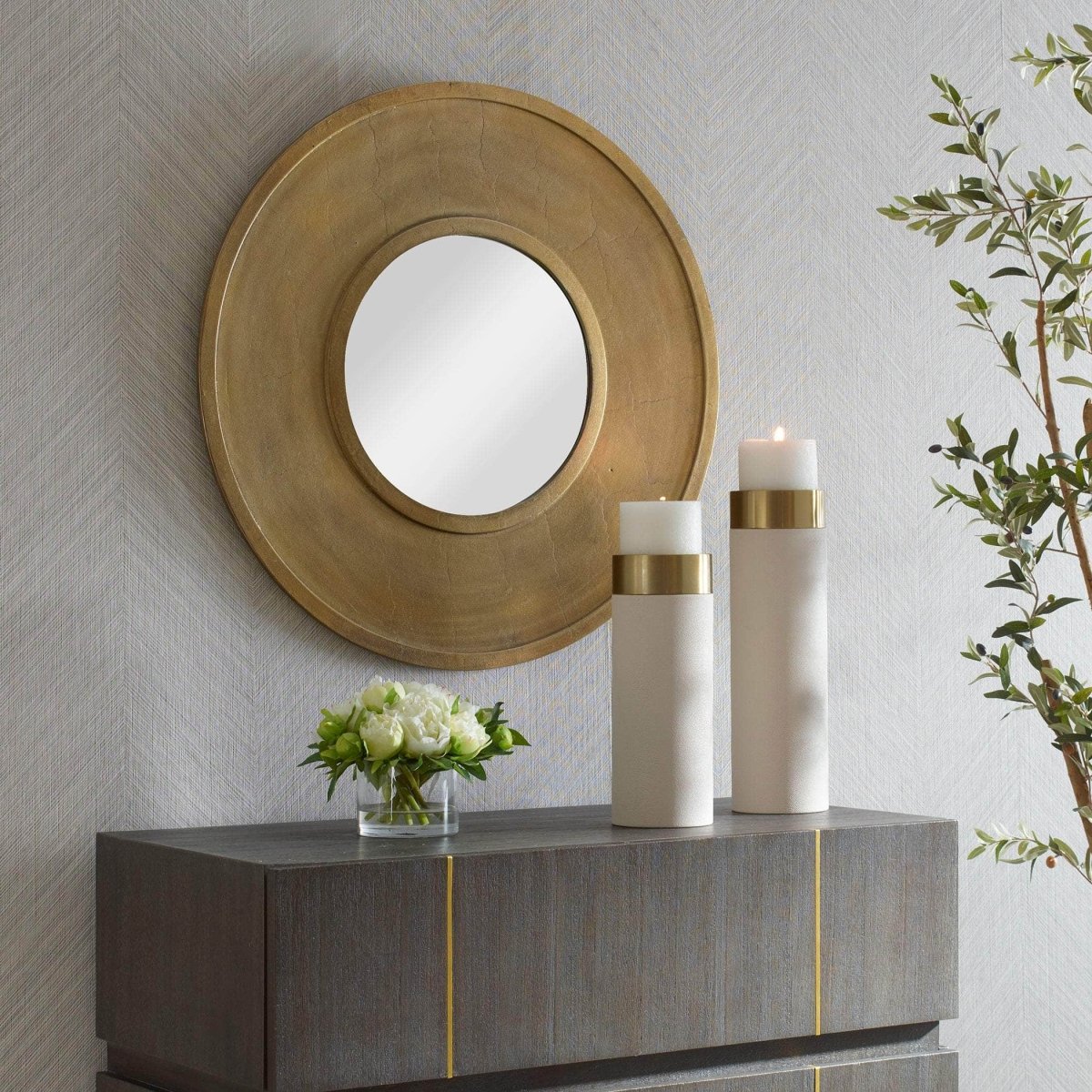 Axel Round Brass Mirror - Uttermost - Round Mirrors by Modest Hut