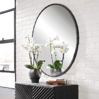 Bendo Rustic Black Round Mirror - Uttermost - Round Mirrors by Modest Hut