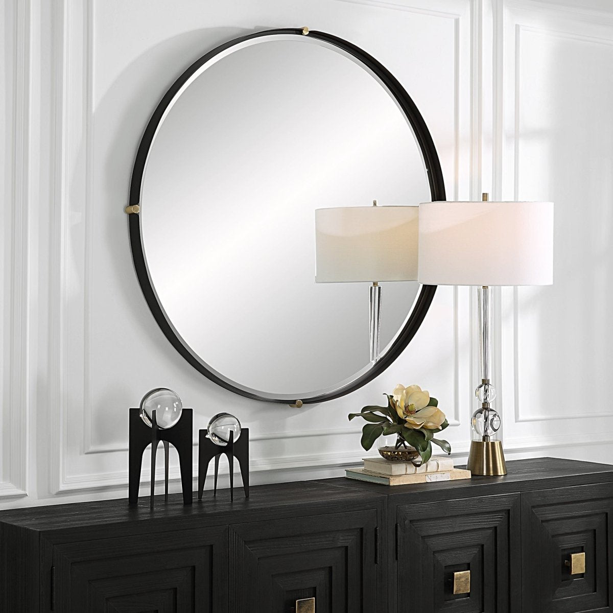 Bonded Round Black Mirror - Uttermost - Round Mirrors by Modest Hut