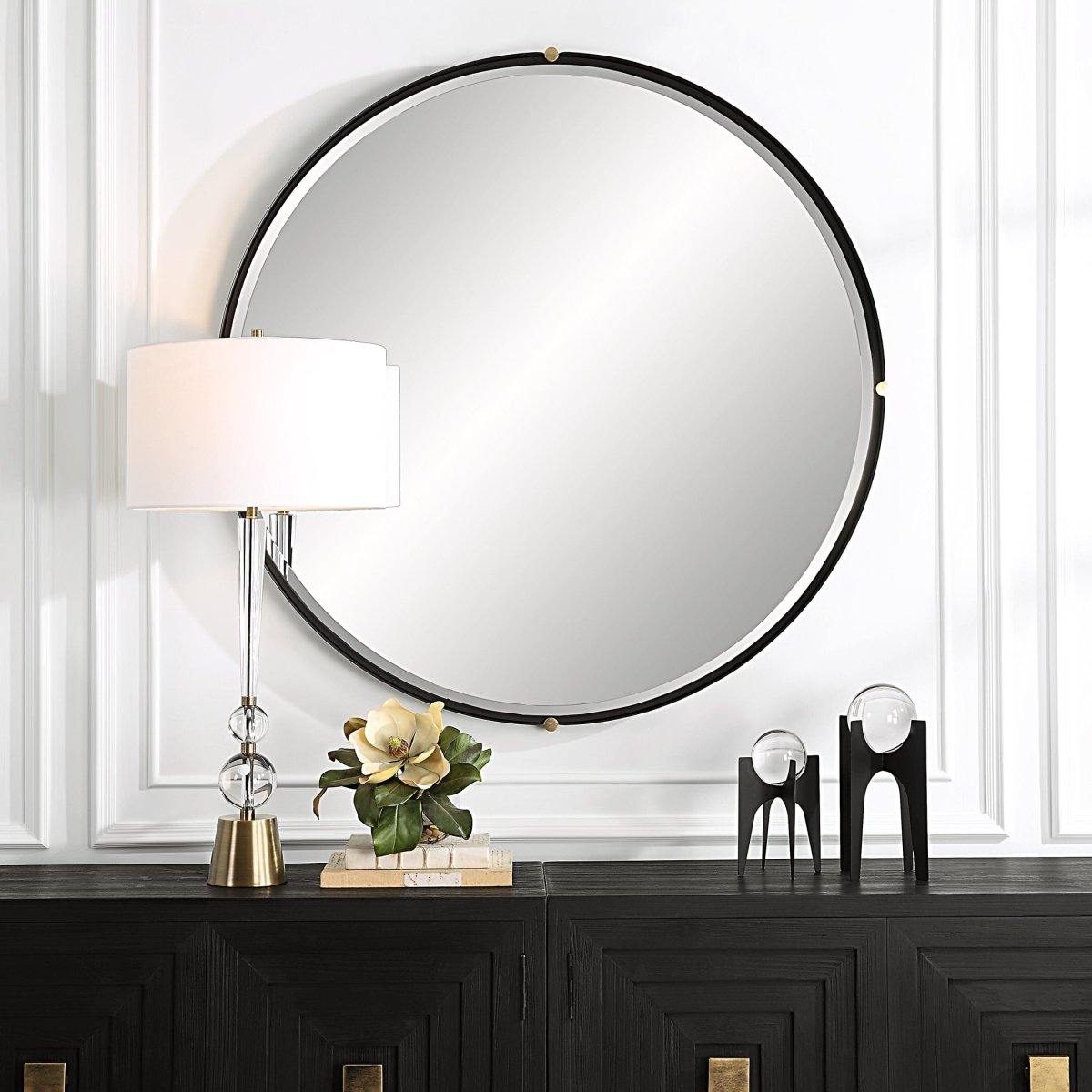 Bonded Round Black Mirror - Uttermost - Round Mirrors by Modest Hut