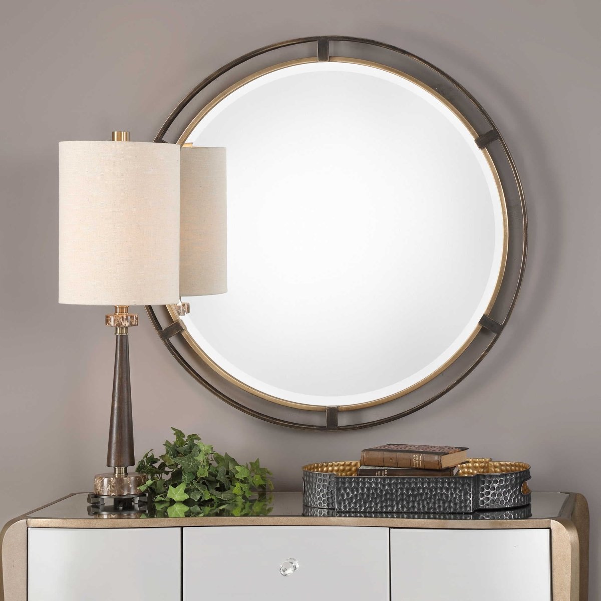 Carrizo Bronze Round Mirror - Uttermost - Round Mirrors by Modest Hut