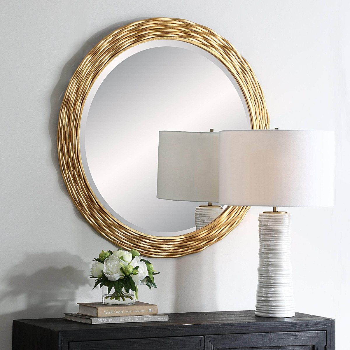 Celeste Gold Round Mirror - Uttermost - Round Mirrors by Modest Hut