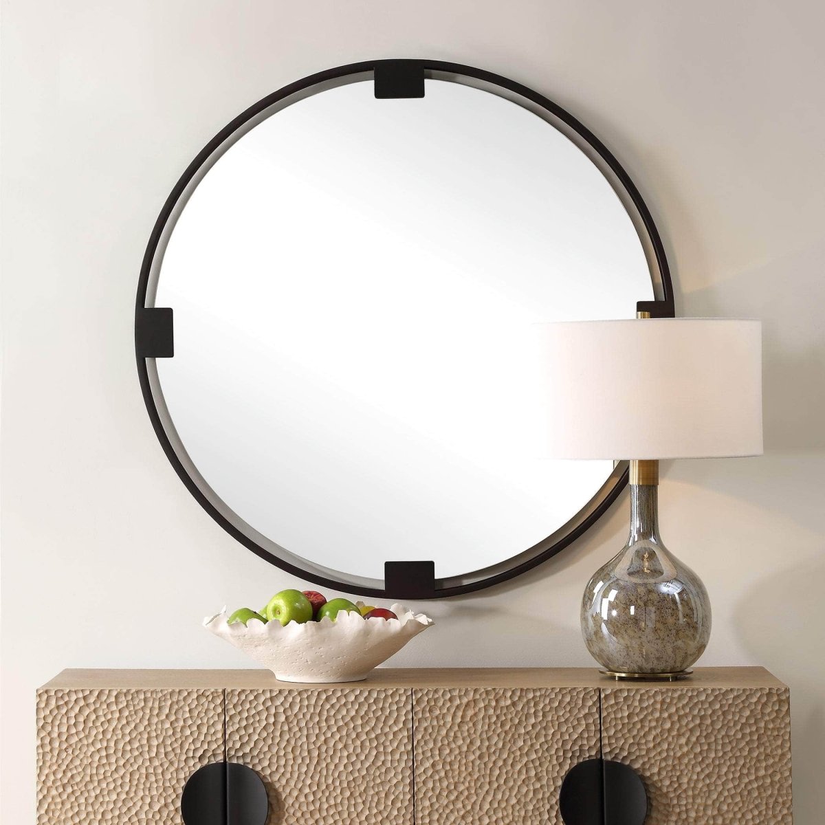 Cornelia Black Round Mirror - Uttermost - Round Mirrors by Modest Hut