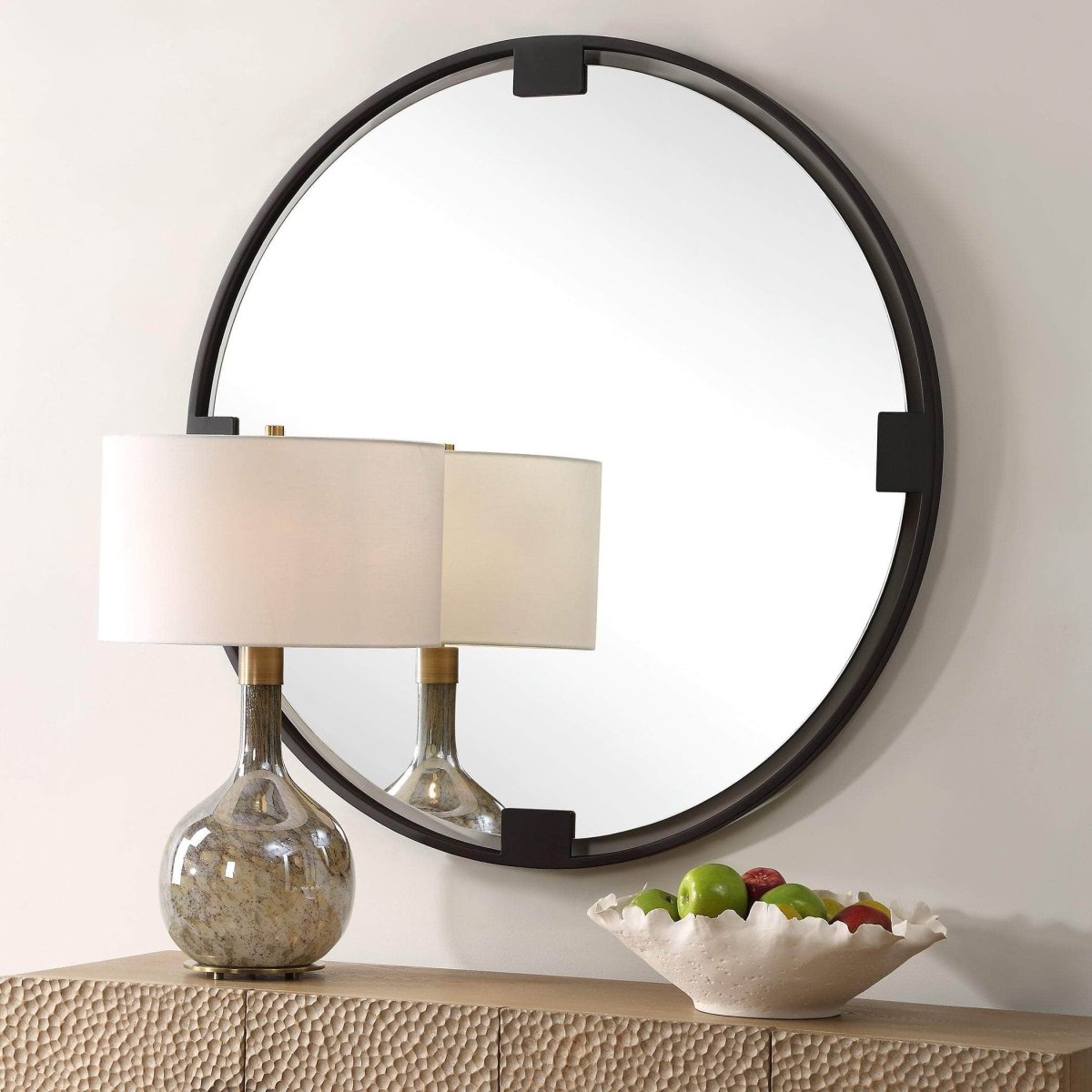 Cornelia Black Round Mirror - Uttermost - Round Mirrors by Modest Hut