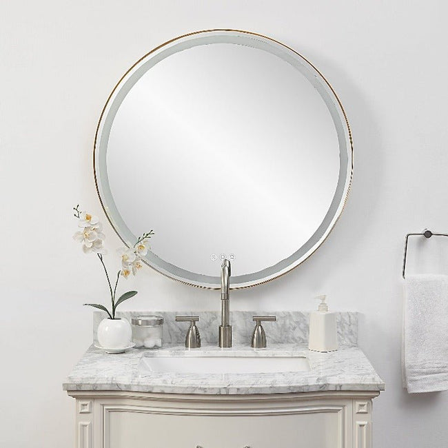 Crofton Lighted Brass Round Mirror - Uttermost - Round Mirrors by Modest Hut