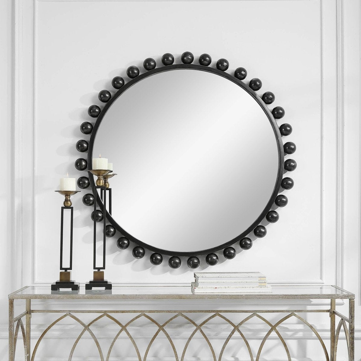 Cyra Black Round Mirror - Uttermost - Round Mirrors by Modest Hut