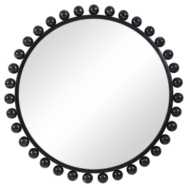 Cyra Black Round Mirror as a softer alternative to rectangular mirrors