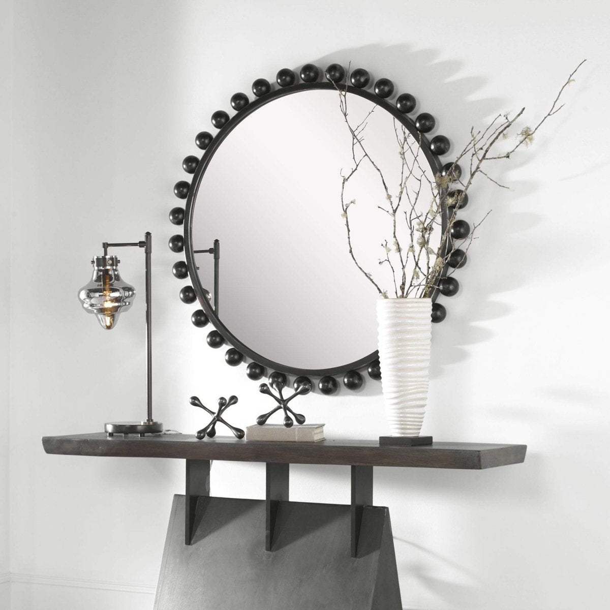 Cyra Black Round Mirror - Uttermost - Round Mirrors by Modest Hut