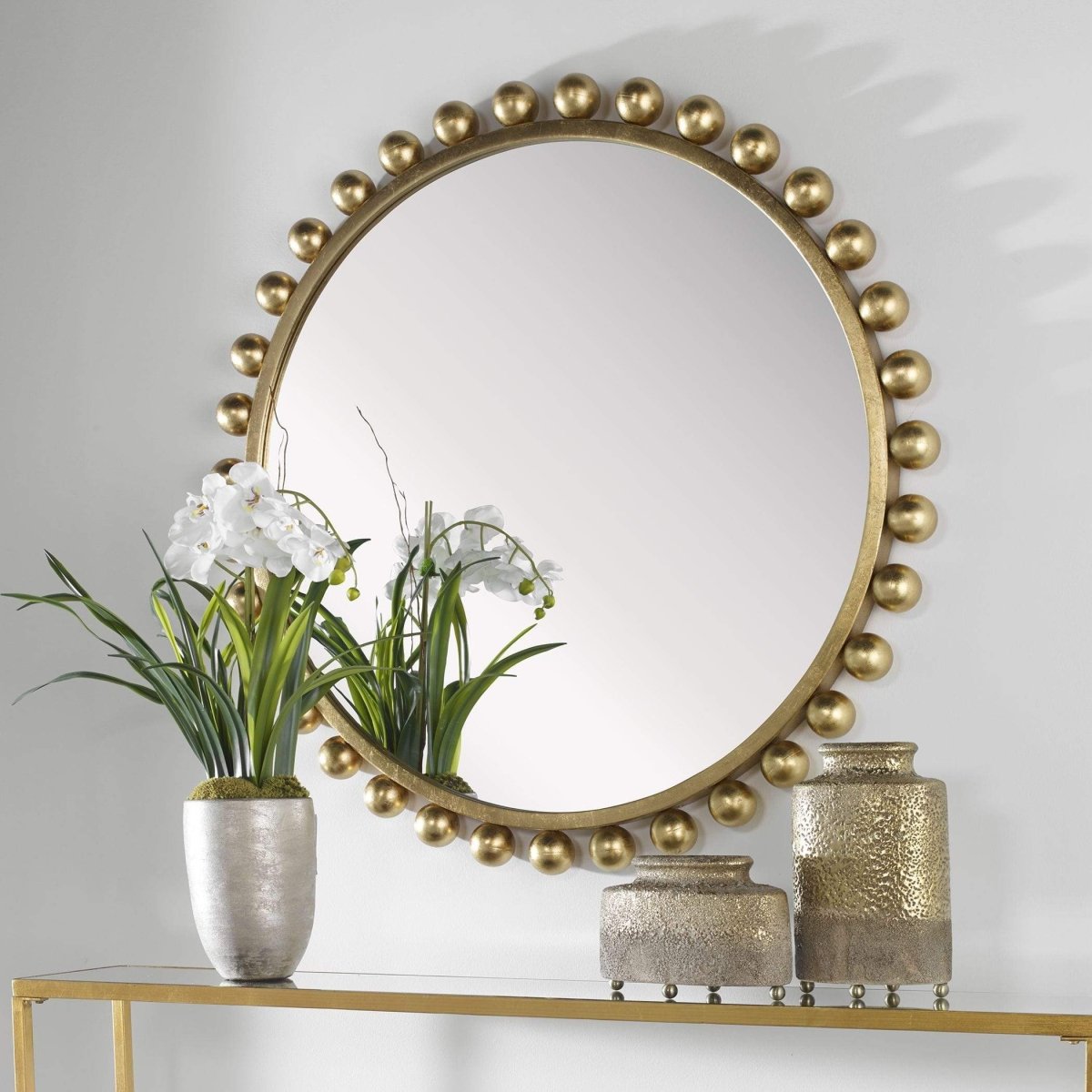 Cyra Gold Round Mirror - Uttermost - Round Mirrors by Modest Hut