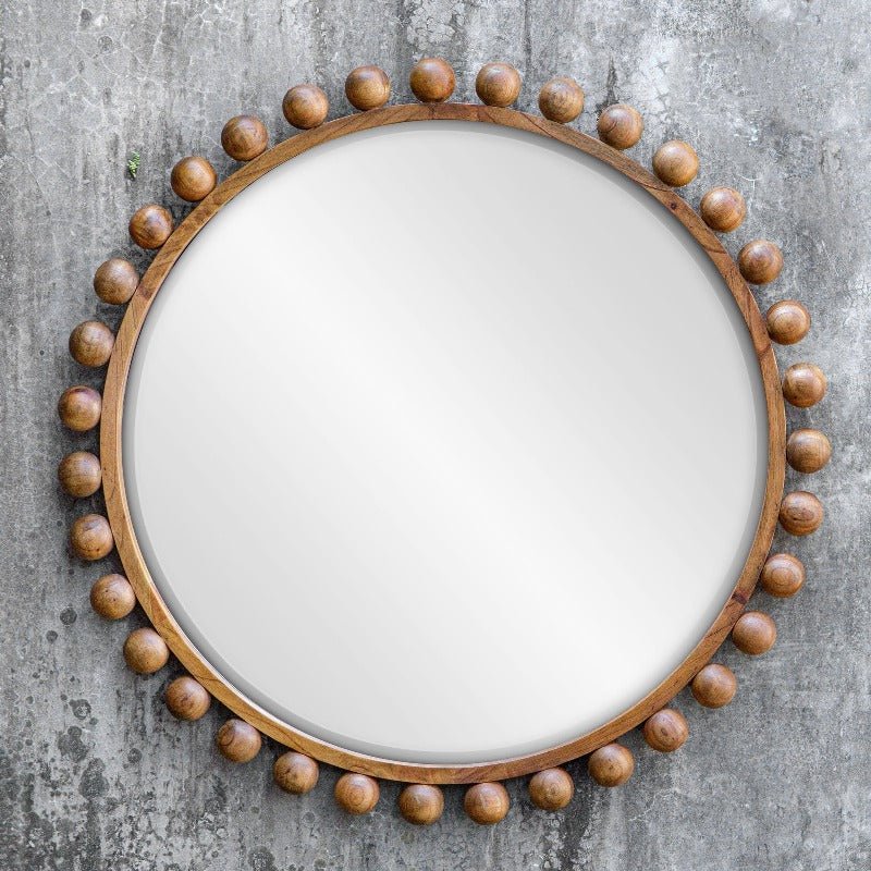 Cyra Wood Beaded Round Mirror - Uttermost - Round Mirrors by Modest Hut