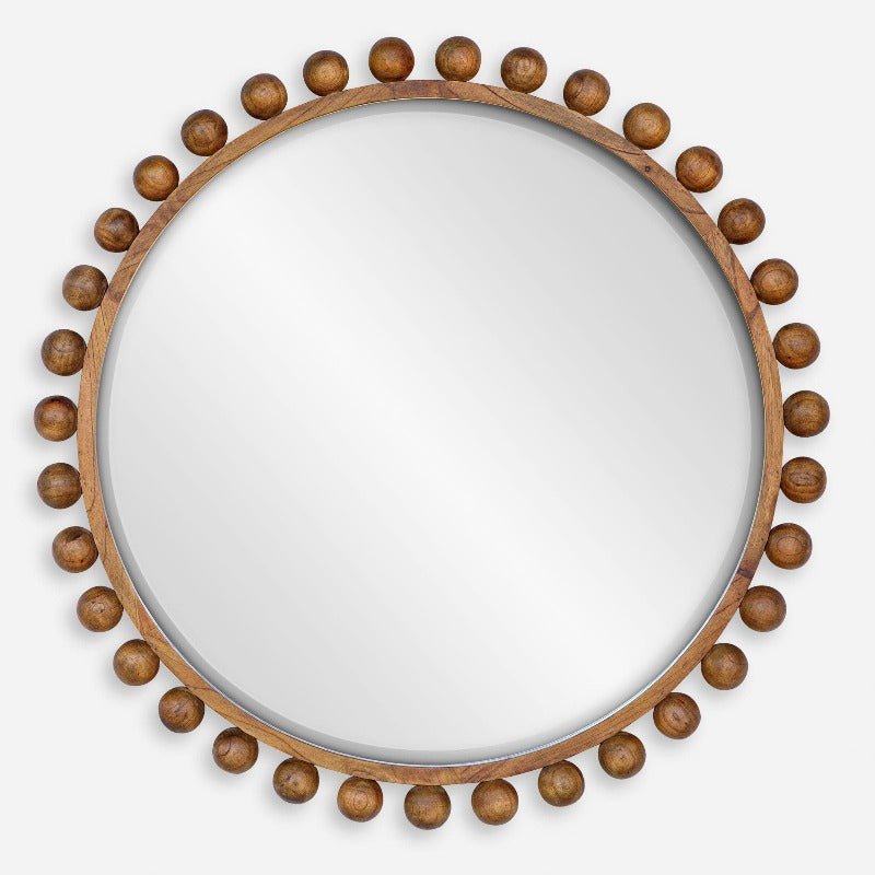 Cyra Wood Beaded Round Mirror - Uttermost - Round Mirrors by Modest Hut