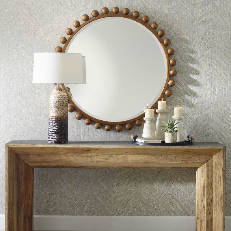 Cyra Wood Beaded Round Mirror - Uttermost - Round Mirrors by Modest Hut