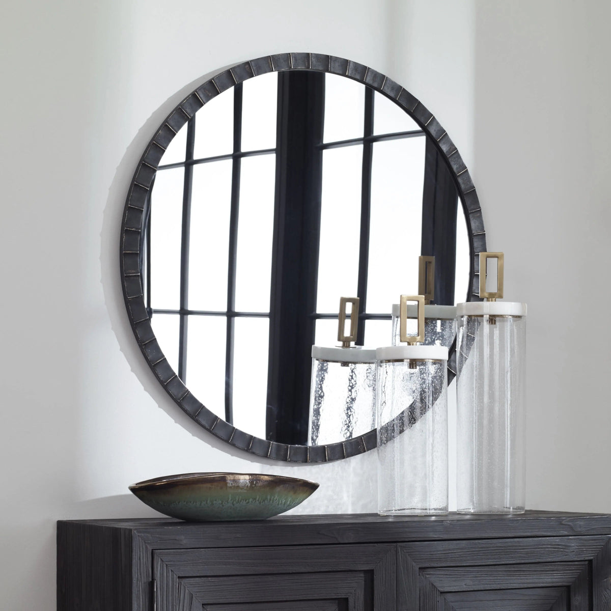 Dandridge Black Round Mirror - Uttermost - Round Mirrors by Modest Hut