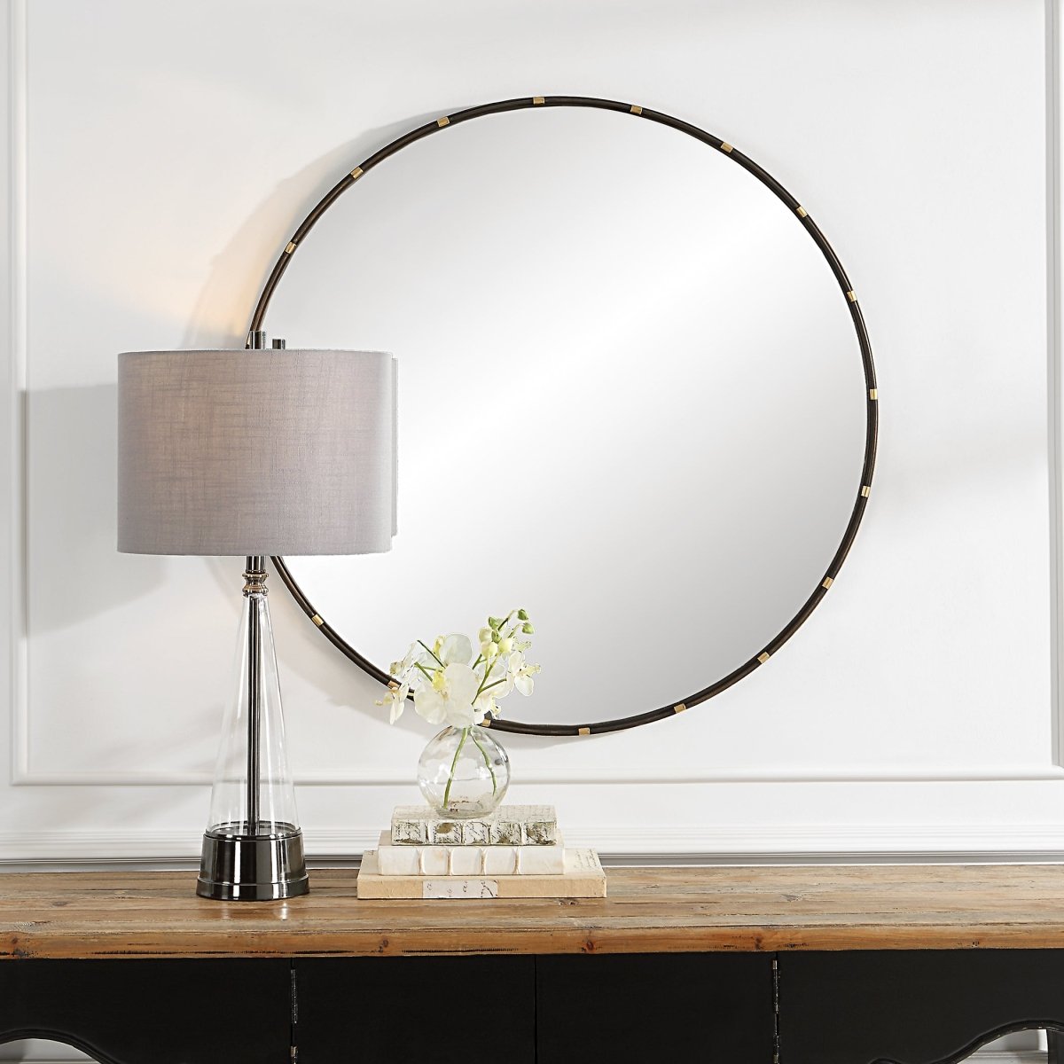 Dark Rich Bronze Round Metal Frame Mirror - Uttermost - Round Mirrors by Modest Hut