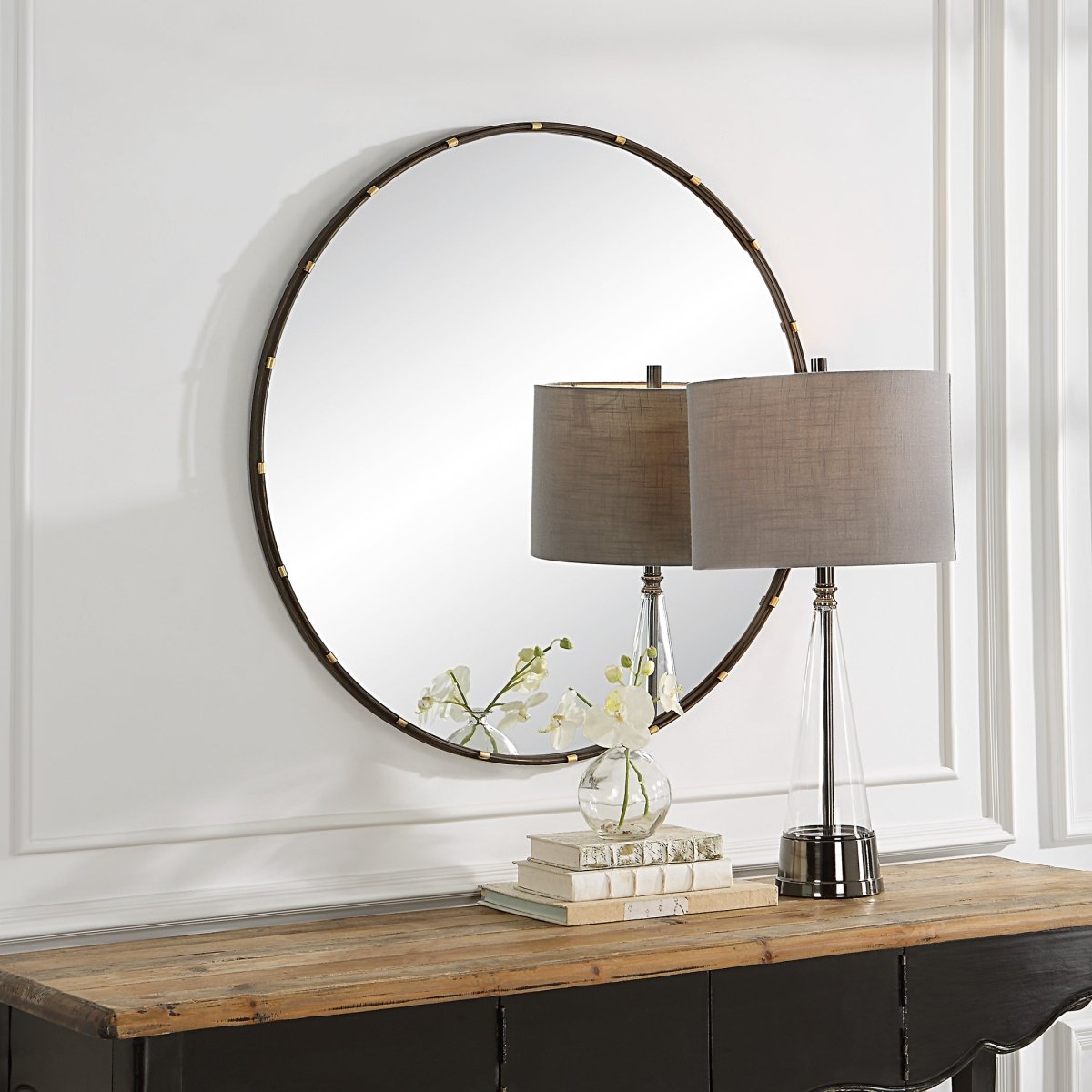 Dark Rich Bronze Round Metal Frame Mirror - Uttermost - Round Mirrors by Modest Hut