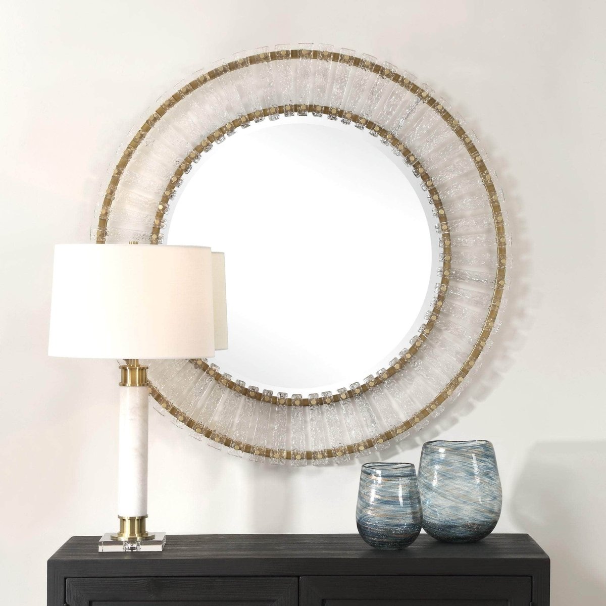 Denali Textured Glass Round Mirror - Uttermost - Round Mirrors by Modest Hut