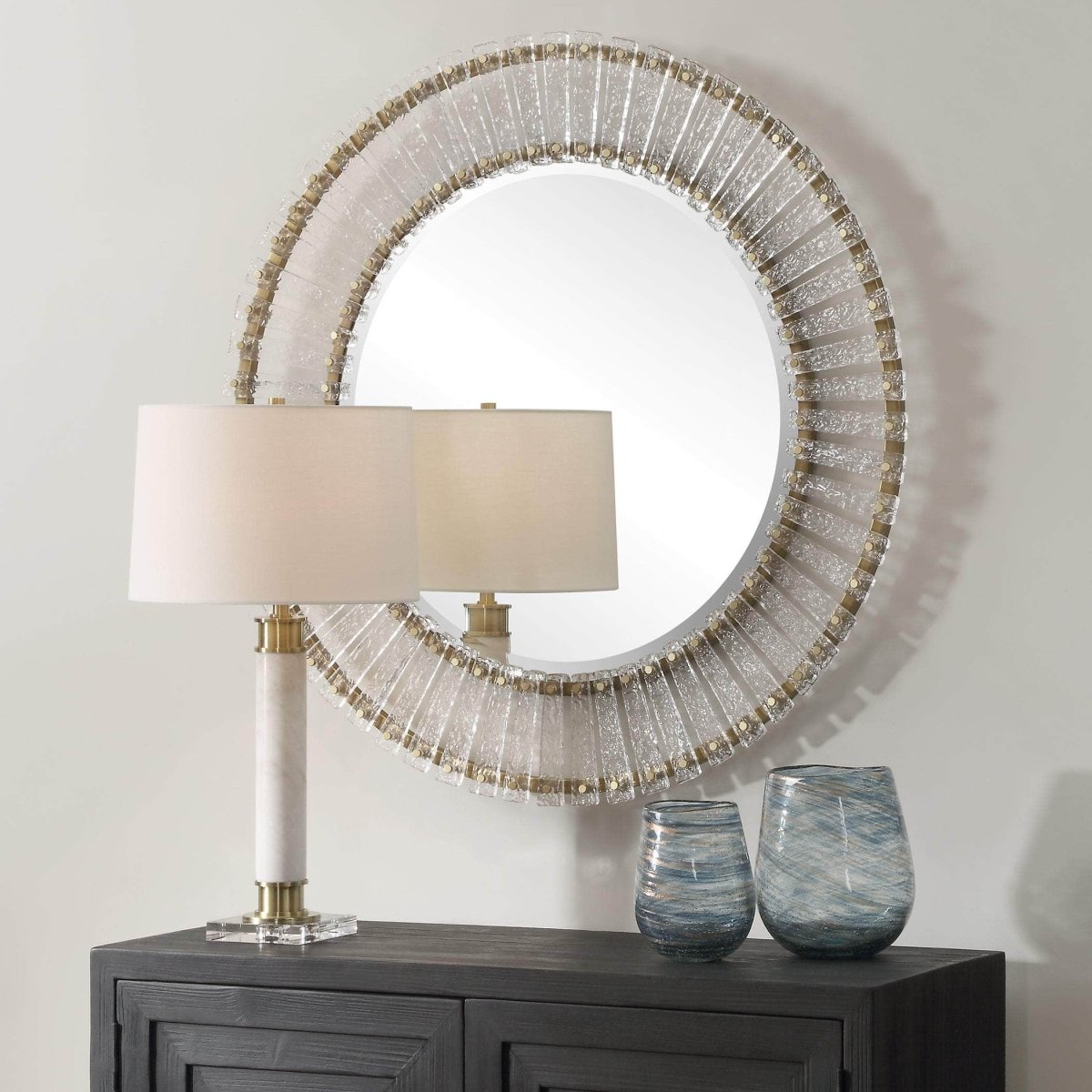 Denali Textured Glass Round Mirror - Uttermost - Round Mirrors by Modest Hut