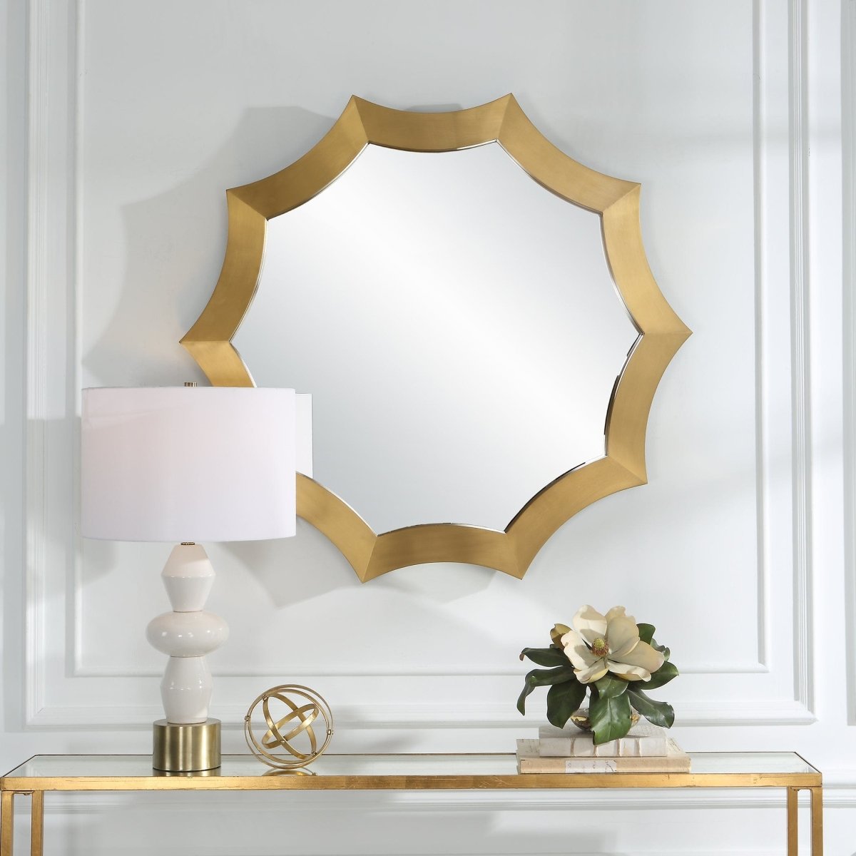 Flare Brushed Brass Round Mirror - Uttermost - Round Mirrors by Modest Hut
