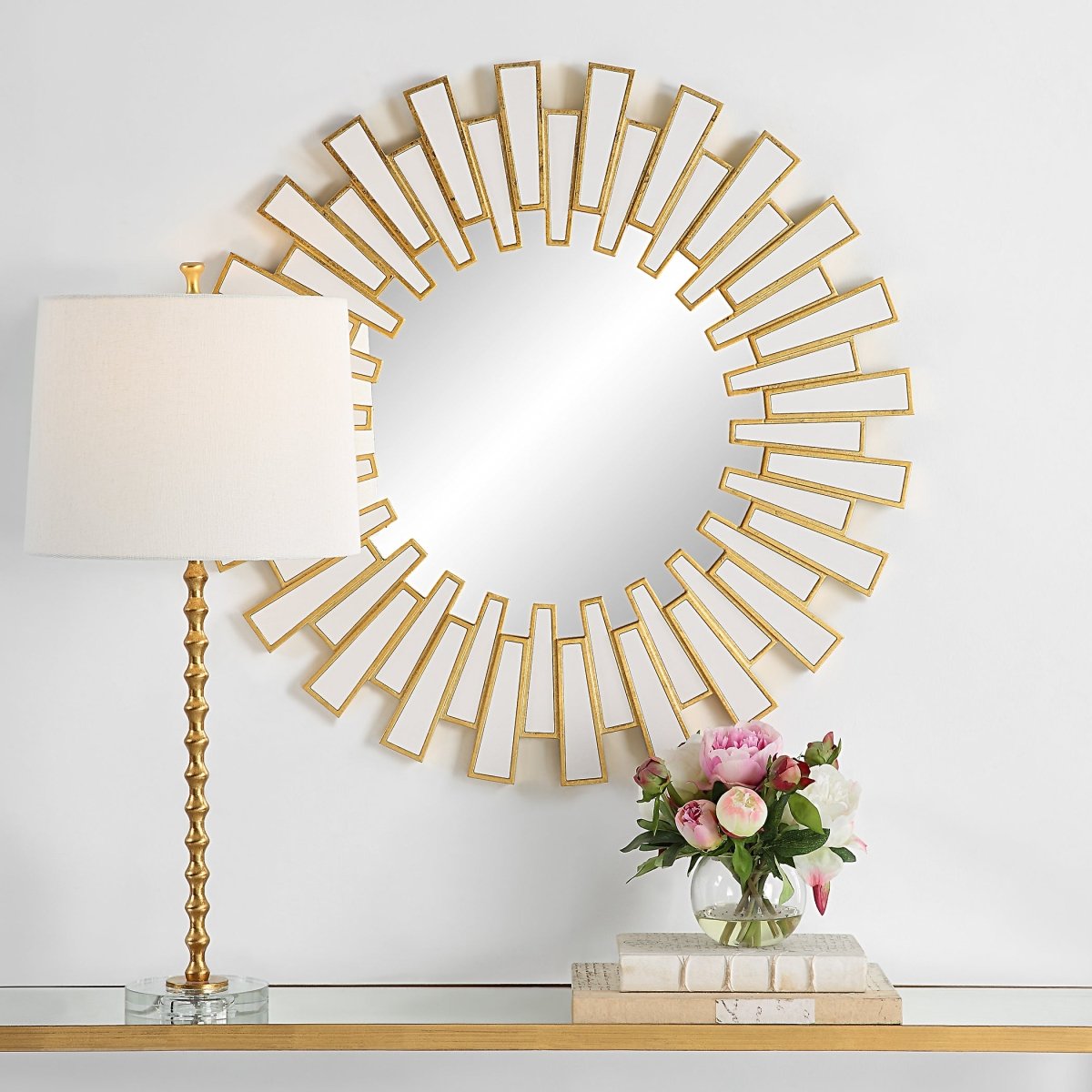 Gold Leaf Sunburst Design Statement Mirror - Uttermost - Round Mirrors by Modest Hut