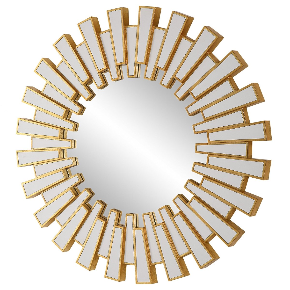 Gold Leaf Sunburst Design Statement Mirror - Uttermost - Round Mirrors by Modest Hut