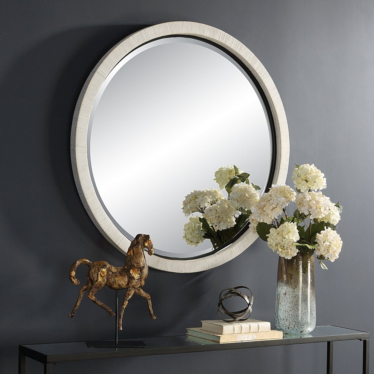 Granada Whitewash Round Mirror - Uttermost - Round Mirrors by Modest Hut