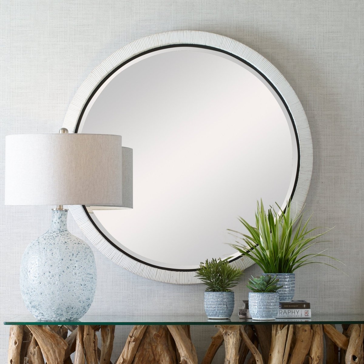 Granada Whitewash Round Mirror - Uttermost - Round Mirrors by Modest Hut