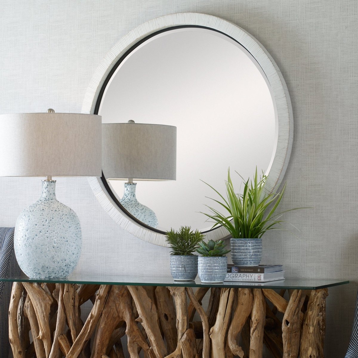 Granada Whitewash Round Mirror - Uttermost - Round Mirrors by Modest Hut