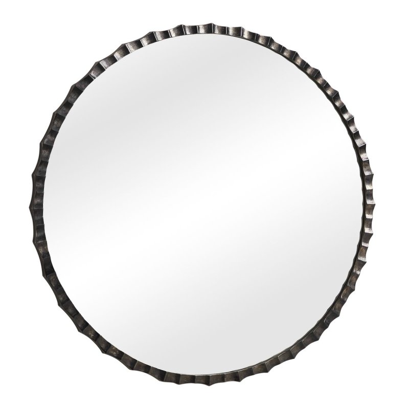 Side view of the Grander Charcoal Scalloped Round Mirror by Uttermost