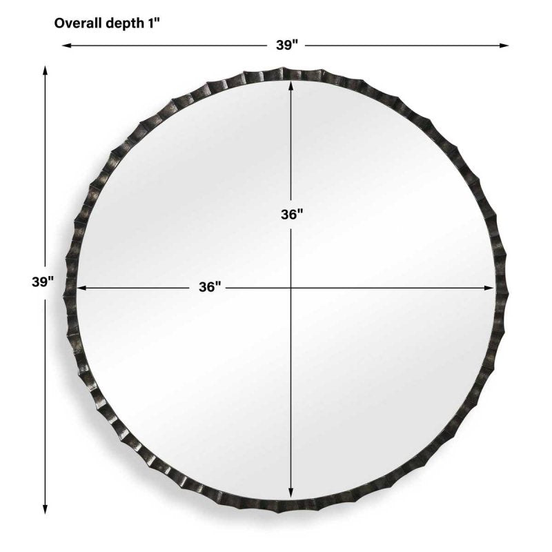 Back view of the Grander Charcoal Scalloped Round Mirror showing hanging hardware