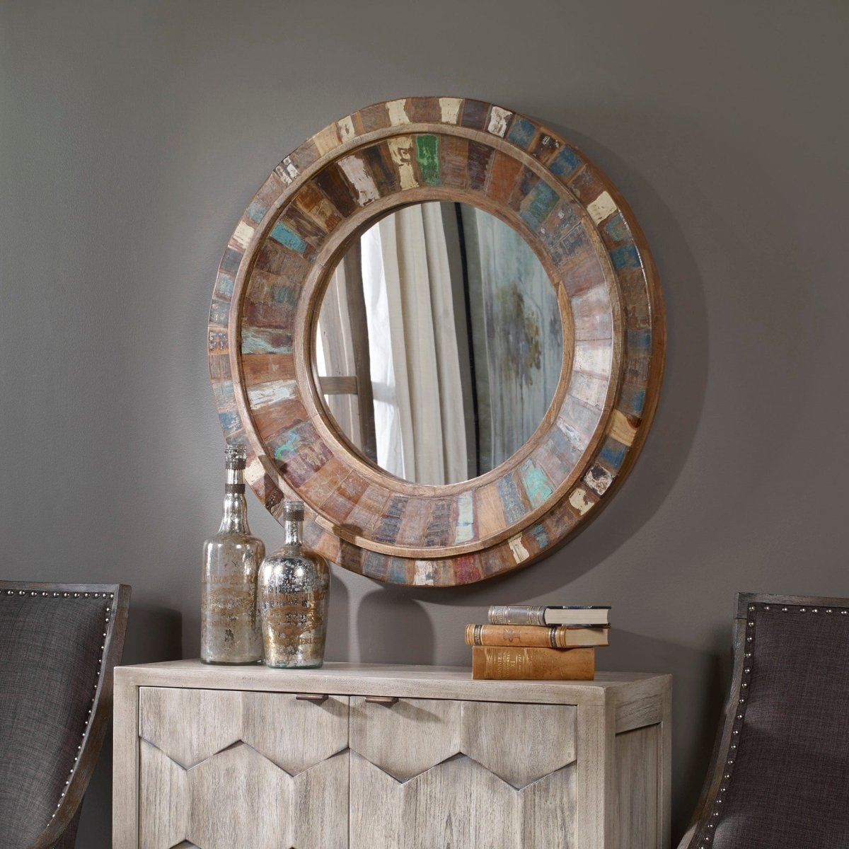 Jeremiah Round Wood Mirror - Uttermost - Round Mirrors by Modest Hut