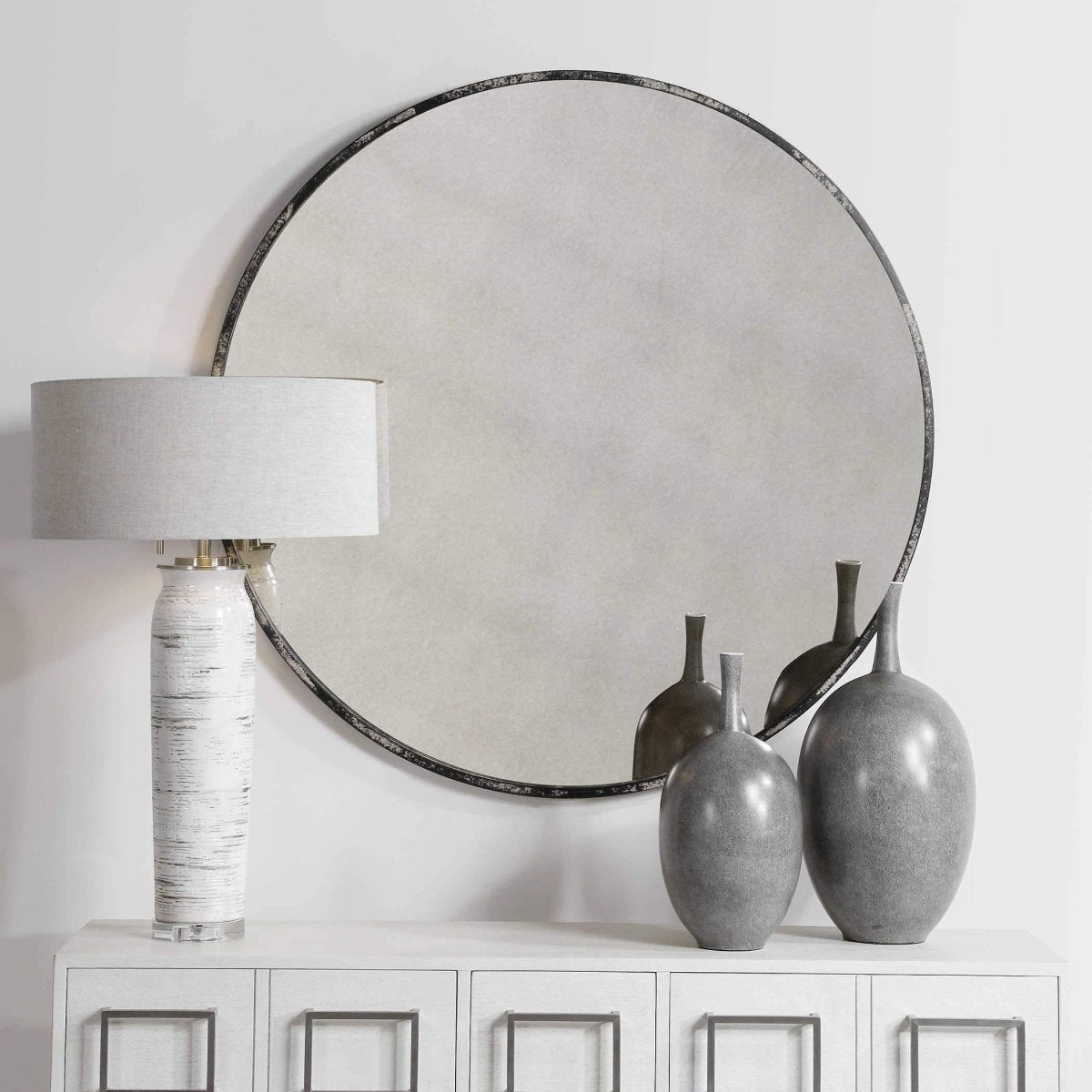 Juniu Antiqued Round Mirror - Uttermost - Round Mirrors by Modest Hut