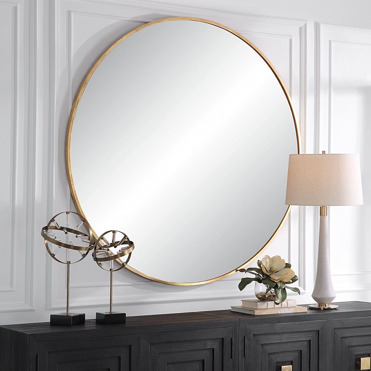 Junius Large Gold Round Mirror - Uttermost - Round Mirrors by Modest Hut