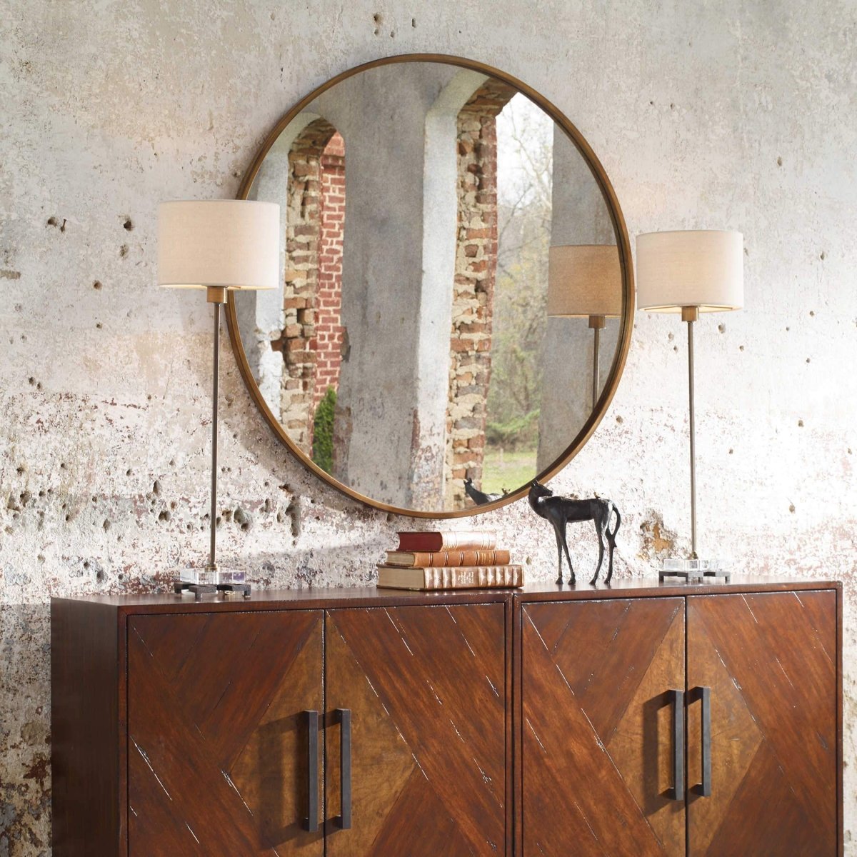 Junius Round Gold Mirror - Uttermost - Round Mirrors by Modest Hut