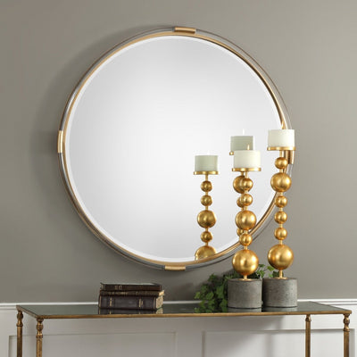 Mackai Round Gold Mirror - Uttermost - Round Mirrors by Modest Hut