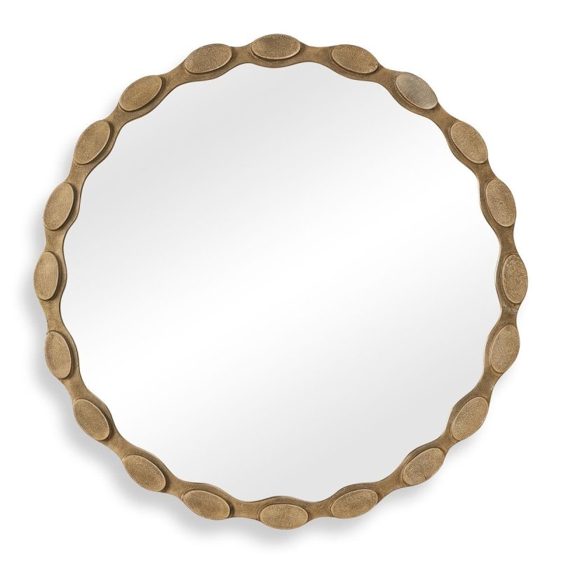 Alternate angle of the Marietta Aged Brass Round Wall Mirror by Uttermost
