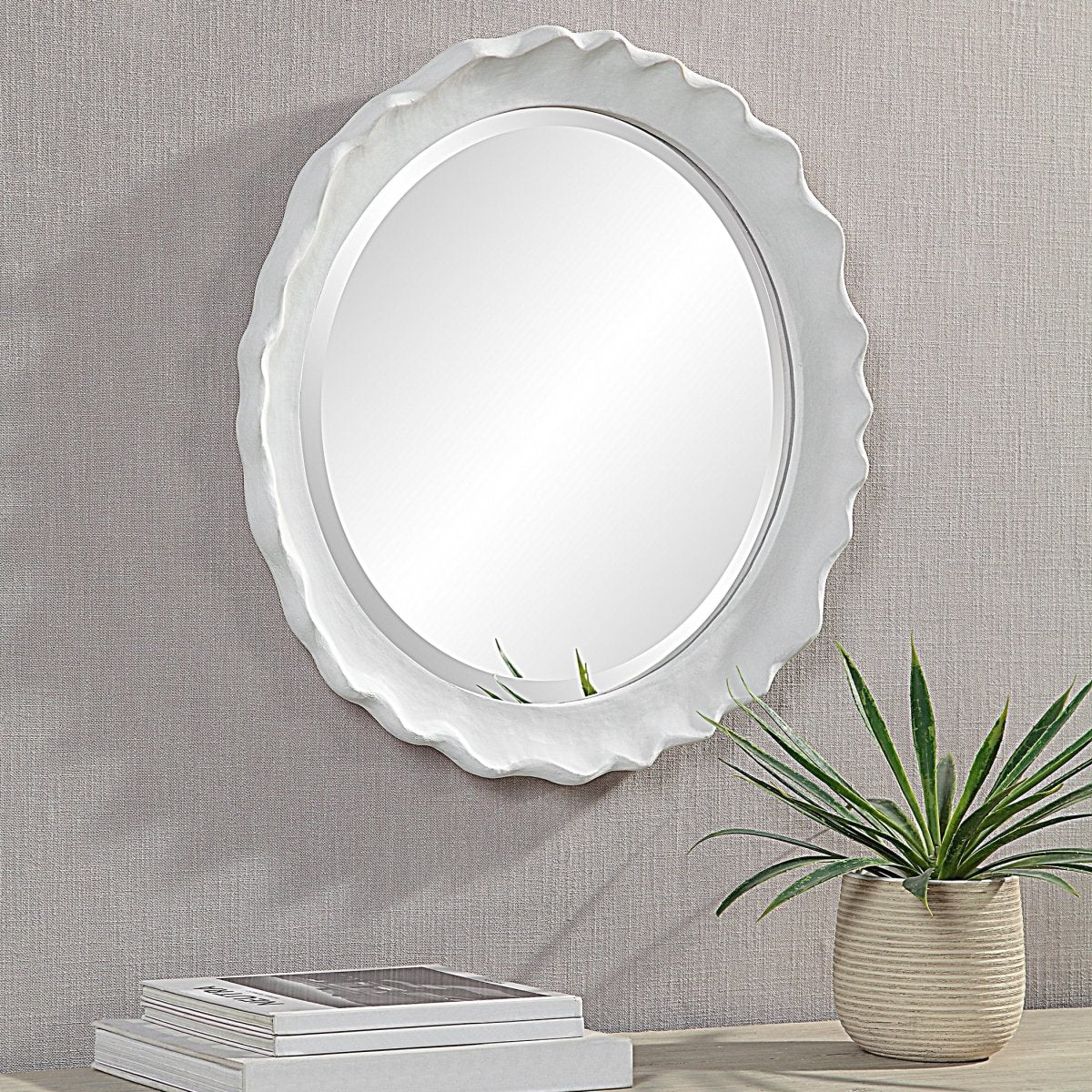 Matte White Finished Round Mirror - Uttermost - Round Mirrors by Modest Hut