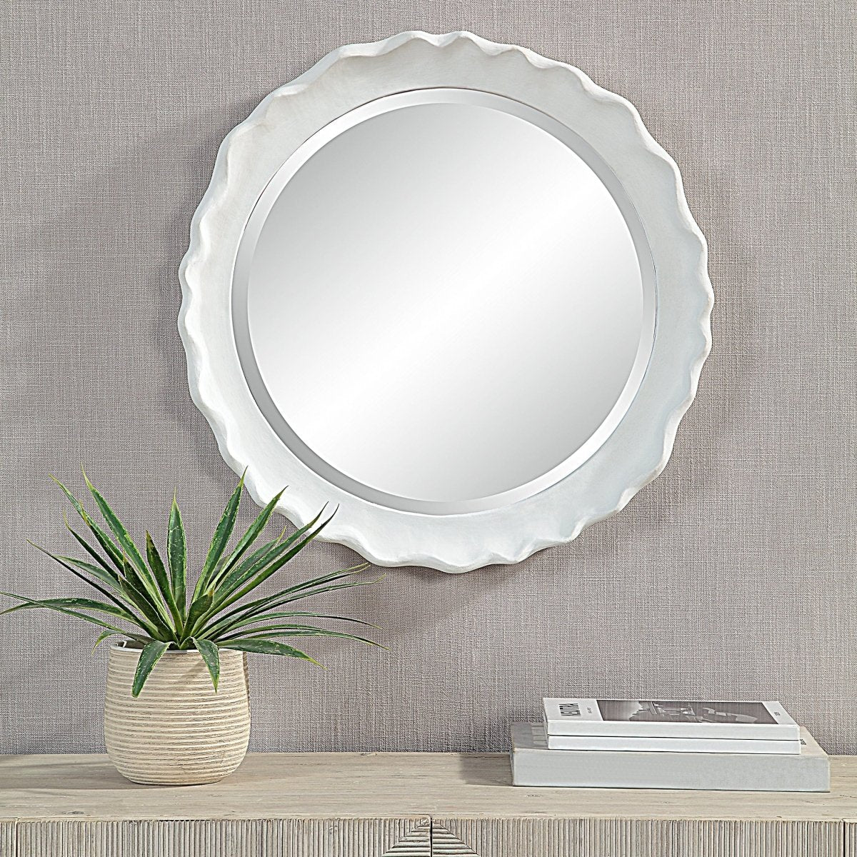 Matte White Finished Round Mirror - Uttermost - Round Mirrors by Modest Hut